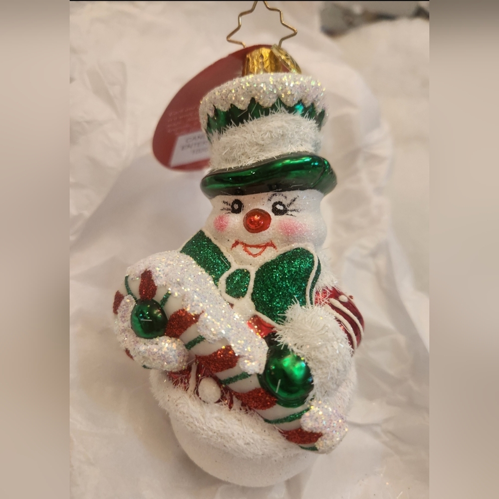 NEW Christopher Radko 'Candy Cane Entertainer' Glass Snowman Ornament with Tag